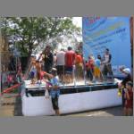 A public dance pad amidst the fountains